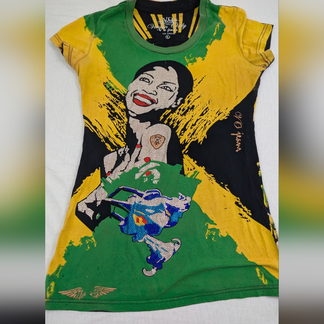 Vo Virgin Only Jamaican Color Influence Bold Embellished Graphics Size Large